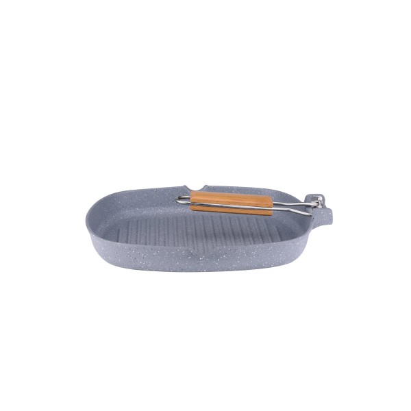 Tigaie grill 24cm din aluminiu cu maner pliabil, marmorata, Bohmann