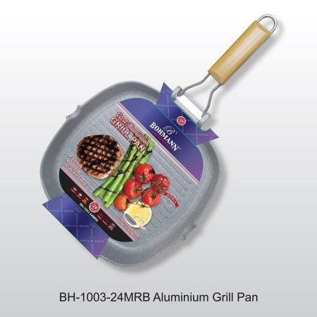 Tigaie grill 24cm din aluminiu cu maner pliabil, marmorata, Bohmann
