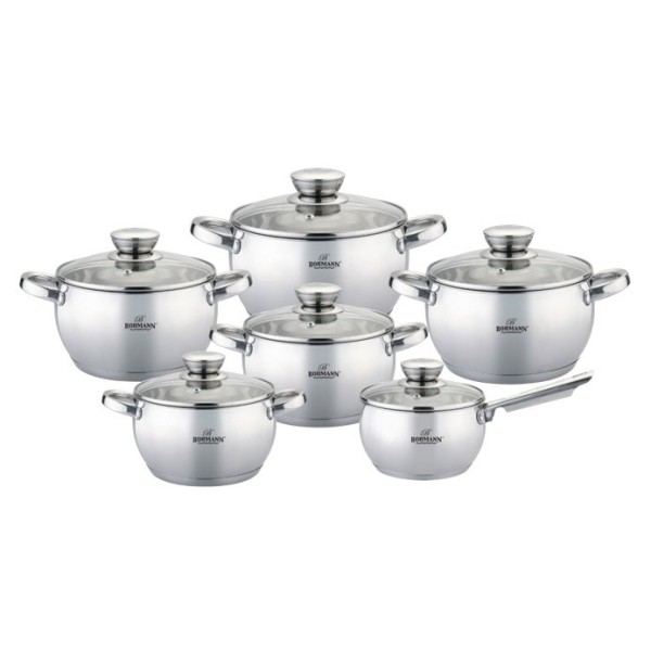 Set 12 piese - oale din inox cu capac, 2.1l, 2.1l, 2.9l, 3.9l, 5.1l, 6,6l, Bohmann
