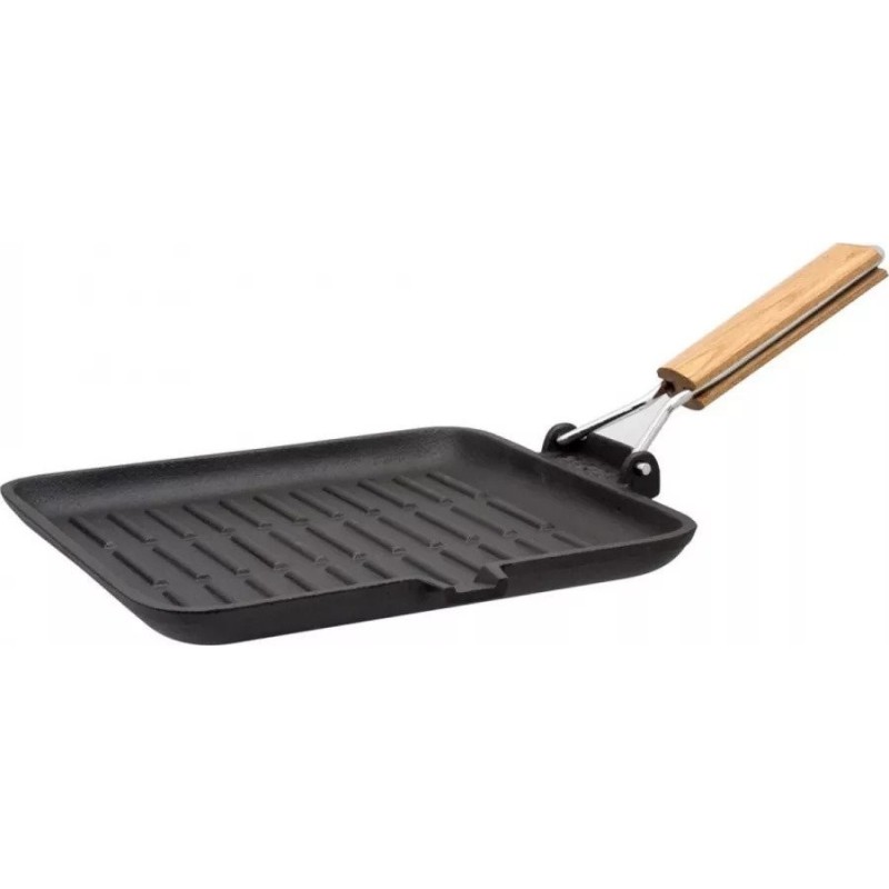 Tigaie grill din fonta 24cm, fara capac, maner pliabil, Rosberg