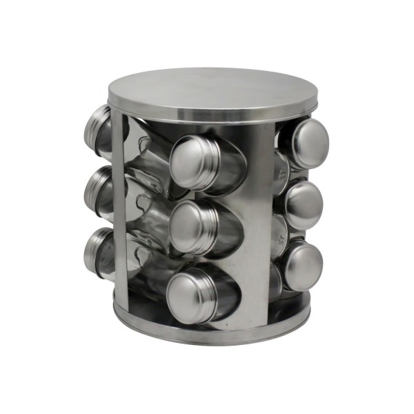 Set organizator condimente rotativ, 12 recipiente, argintiu