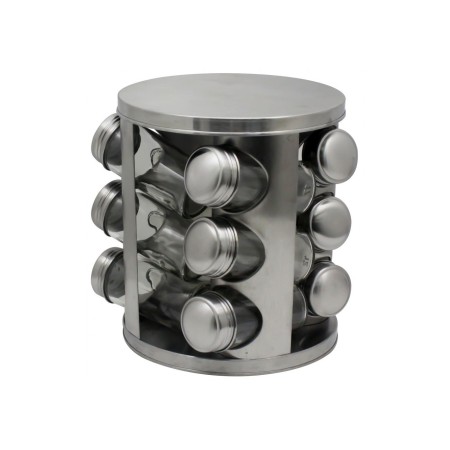 Set organizator condimente rotativ, 12 recipiente, argintiu