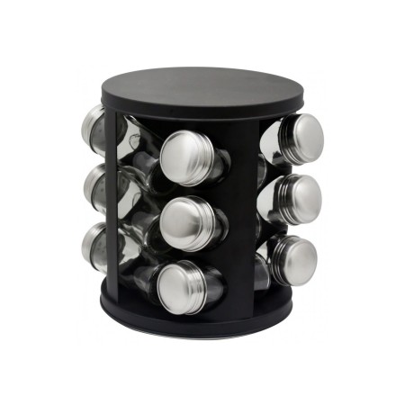 Set condimente rotativ, 12 recipiente, negru mat