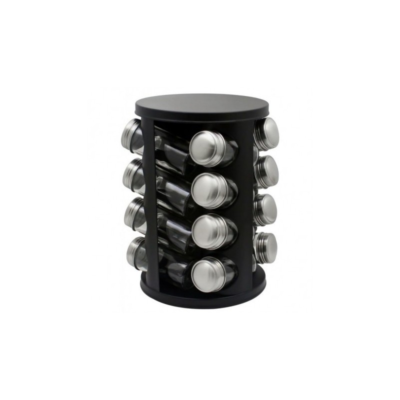 Set organizator condimente rotativ, 16 recipiente, negru-mat