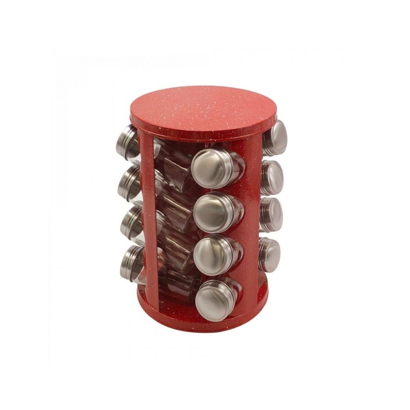Set condimente rotativ, 16 recipiente, rosu-marmorat
