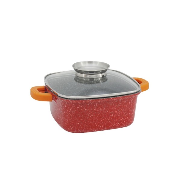 Roaster aluminiu turnat 28x11cm, 6.5L, marmorat interior-exterior, capac, rosu