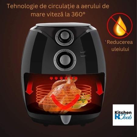 Friteuza Airfryer cu aer cald, 1600W, 2.6L, 80°C~200°C, Temporizator, Rozberg, Negru
