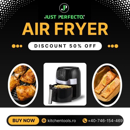 Friteuza fara ulei cu aer cald AirFryer 9in1, 3.5litri, 1400W, maner cooltouch, touchscreen, 9 functii de gatire, 200°C, 360°