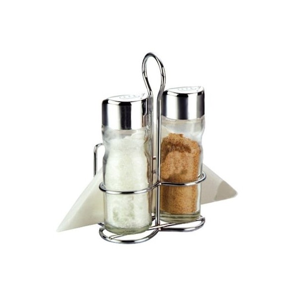 Set condimente Bohmann, 4 piese, inox, sticla, suport servetele