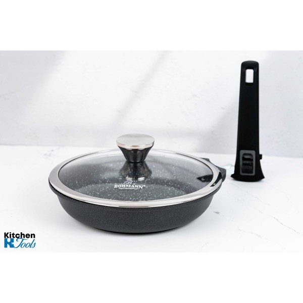 Tigaie cu maner detasabil, 28cm, aluminiu turnat, Bohmann, suprafata antiaderenta, inclusiv inductie