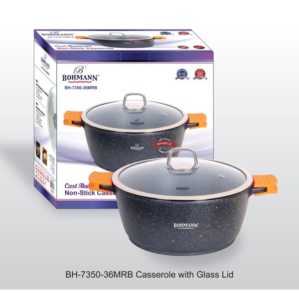 Cratita tip tuci Bohmann, 13L, 36 CM, interior si exterior din granit, cu capac