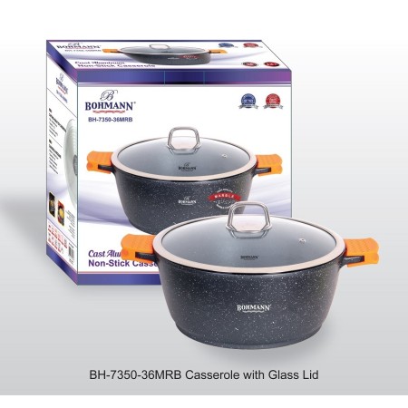 Cratita tip tuci Bohmann, 13L, 36 CM, interior si exterior din granit, cu capac
