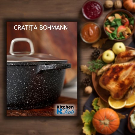 Cratita tip tuci Bohmann, 13L, 36 CM, interior si exterior din granit, cu capac