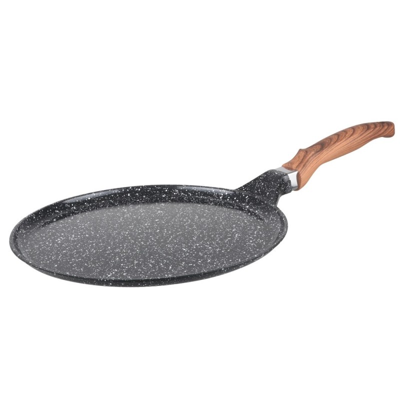Tigaie clatite/pizza aluminiu turnat, 24x1.5 cm, acoperire ceramica, maner soft touch, inductie, Goldmann