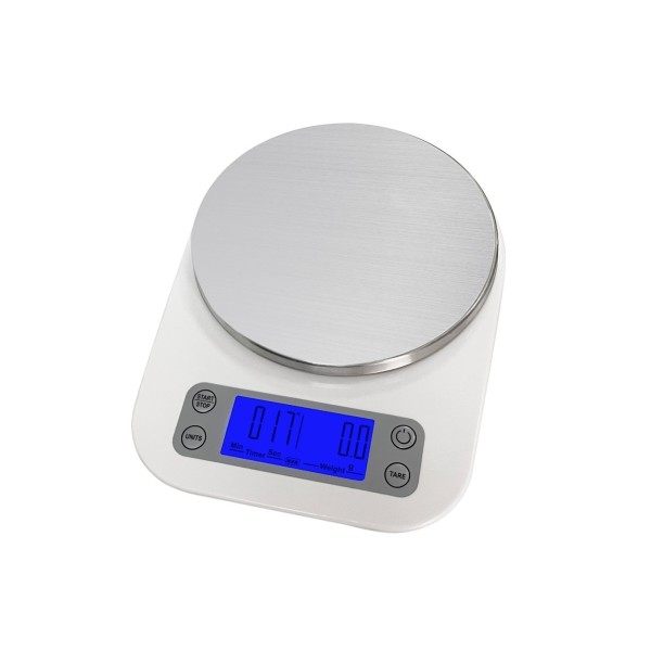 Cantar digital de bucatarie, 5kg, TARE, cronometru, ecran LCD, senzor precis, Alb