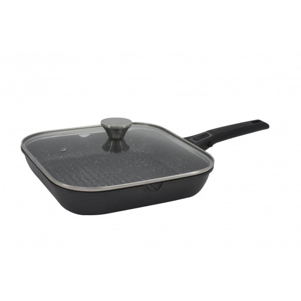 Tigaie grill din aluminiu cu invelis marmorat si maner detasabil, 28cm, Zephyr