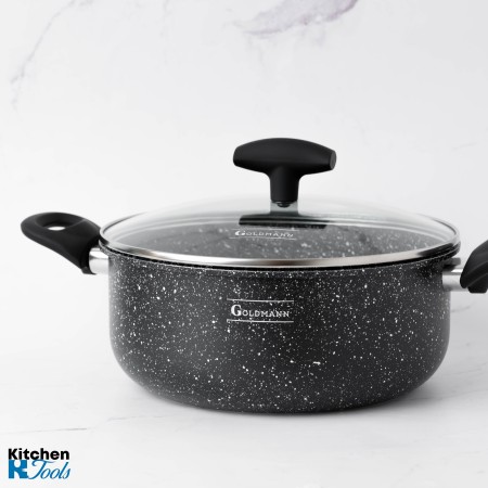 Cratita din aluminiu presat, 24x10.5cm 4.2L, 2mm grosime, acoperire ceramica, manere soft touch, Goldmann