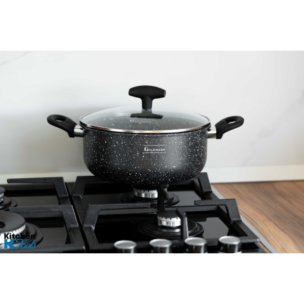 Cratita din aluminiu presat, 24x10.5cm 4.2L, 2mm grosime, acoperire ceramica, manere soft touch, Goldmann