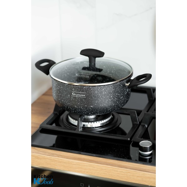 Cratita din aluminiu presat, 24x10.5cm 4.2L, 2mm grosime, acoperire ceramica, manere soft touch, Goldmann