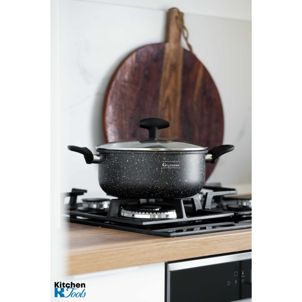 Cratita din aluminiu presat, 24x10.5cm 4.2L, 2mm grosime, acoperire ceramica, manere soft touch, Goldmann