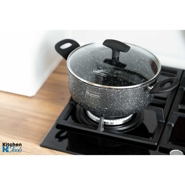 Cratita din aluminiu presat, 24x10.5cm 4.2L, 2mm grosime, acoperire ceramica, manere soft touch, Goldmann