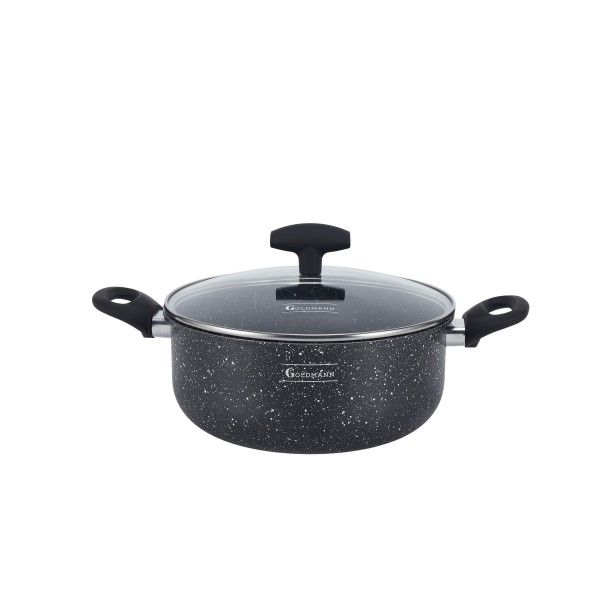 Cratita din aluminiu presat, 24x10.5cm 4.2L, 2mm grosime, acoperire ceramica, manere soft touch, Goldmann