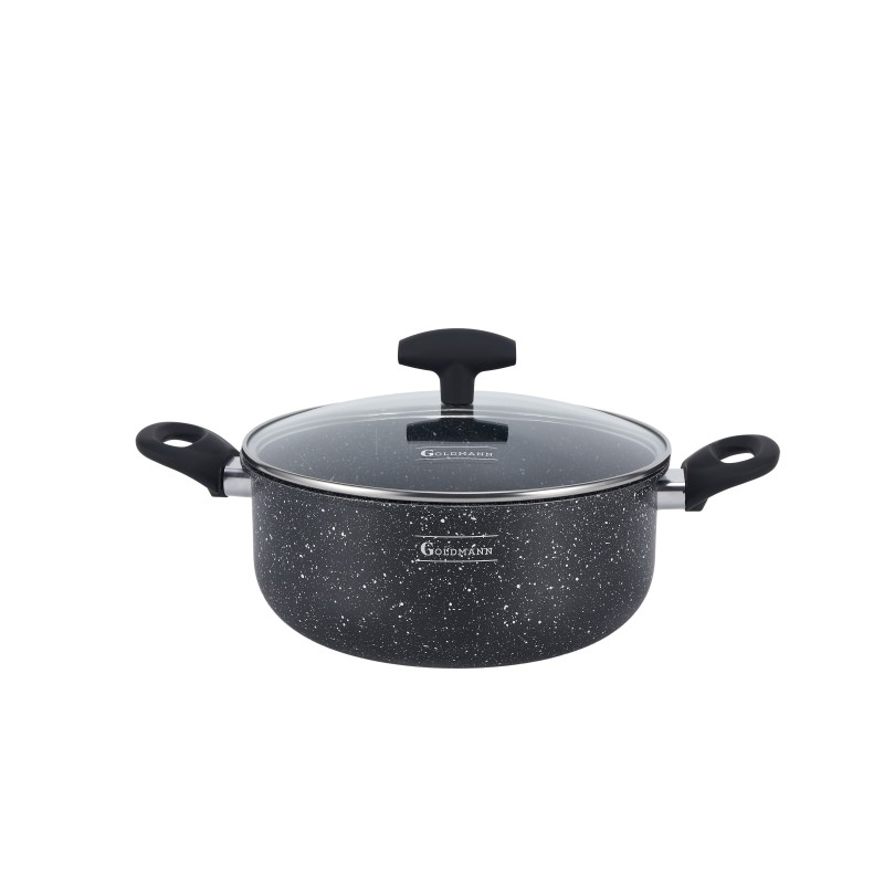 Cratita din aluminiu presat, 24x10.5cm 4.2L, 2mm grosime, acoperire ceramica, manere soft touch, Goldmann