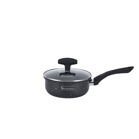 Cratita pentru sos, 20x9.5cm 2.7 L, acoperire ceramica, maner soft touch, capac sticla, Goldmann, marmorata