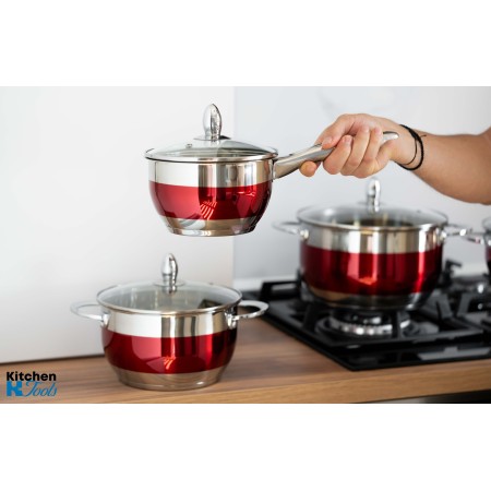 Cratita din inox pentru sos, 2.5l, 18cm, capac sticla termorezistent, inclusiv inductie, Bohmann, Rosie