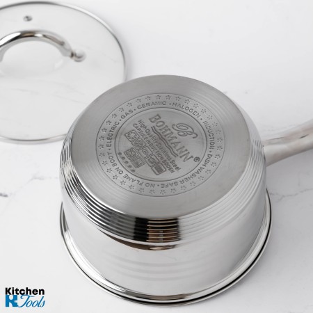 Cratita pentru sos din inox, 2.7l, 18cm, capac sticla termorezistent, inclusiv inductie, Bohmann
