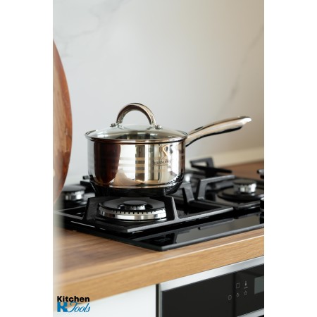 Cratita pentru sos din inox, 2.7l, 18cm, capac sticla termorezistent, inclusiv inductie, Bohmann