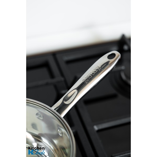 Cratita pentru sos din inox, 2.7l, 18cm, capac sticla termorezistent, inclusiv inductie, Bohmann