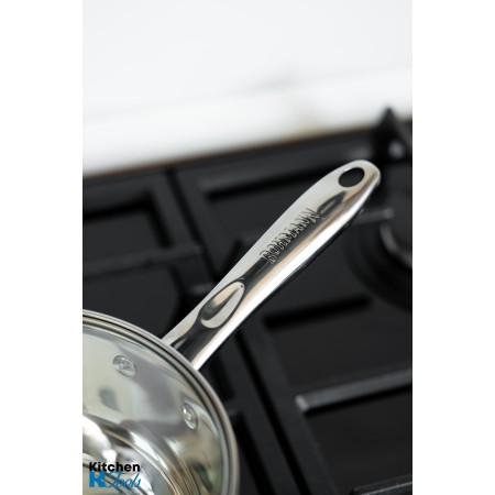 Cratita pentru sos din inox, 2.7l, 18cm, capac sticla termorezistent, inclusiv inductie, Bohmann
