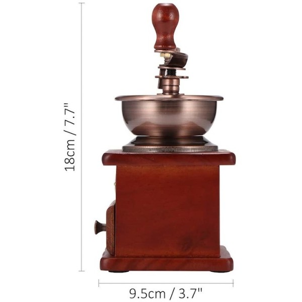 Rasnita manuala vintage din lemn, pentru cafea, condimente, nuci si ierburi, Maro