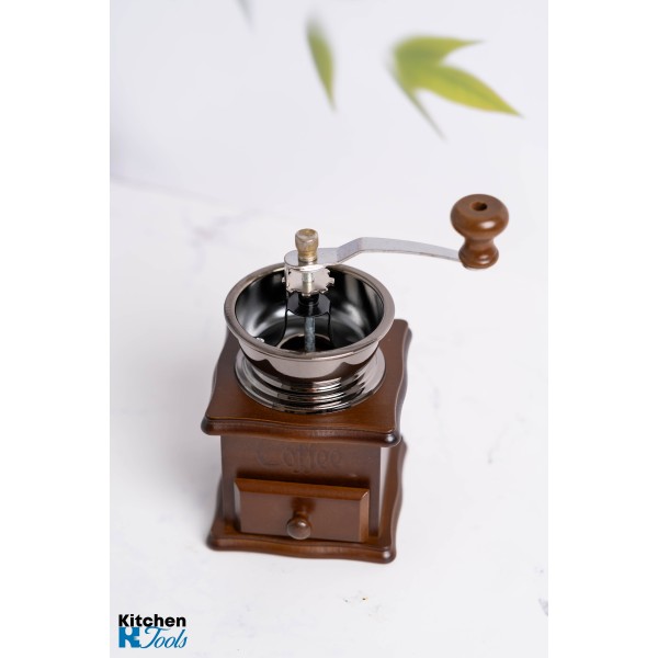 Rasnita manuala vintage din lemn, pentru cafea, condimente, nuci si ierburi, Maro