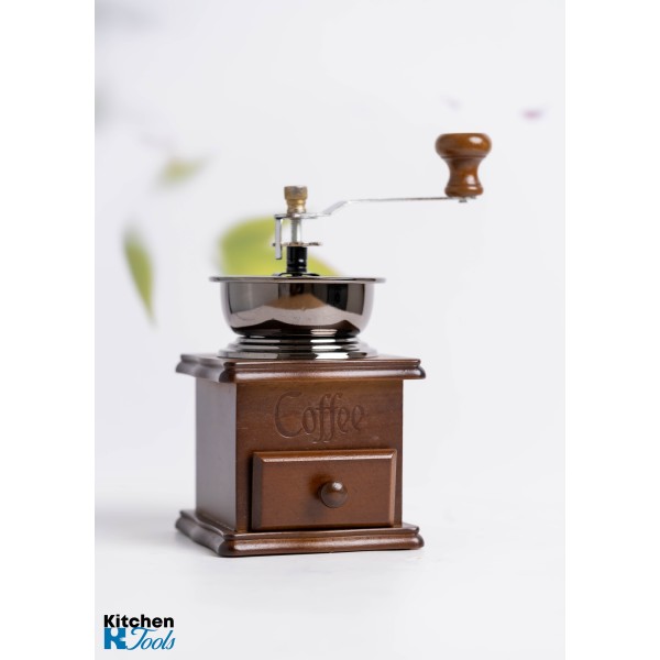 Rasnita manuala vintage din lemn, pentru cafea, condimente, nuci si ierburi, Maro