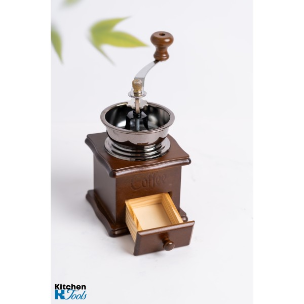 Rasnita manuala vintage din lemn, pentru cafea, condimente, nuci si ierburi, Maro
