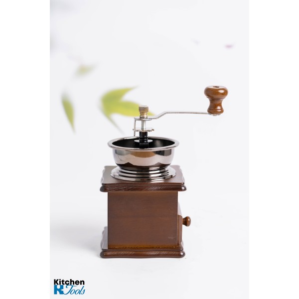 Rasnita manuala vintage din lemn, pentru cafea, condimente, nuci si ierburi, Maro