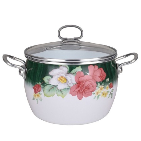 Oala emailata cu capac din sticla yena Zephyr, 22cm, manere din inox, 5.8L, model green